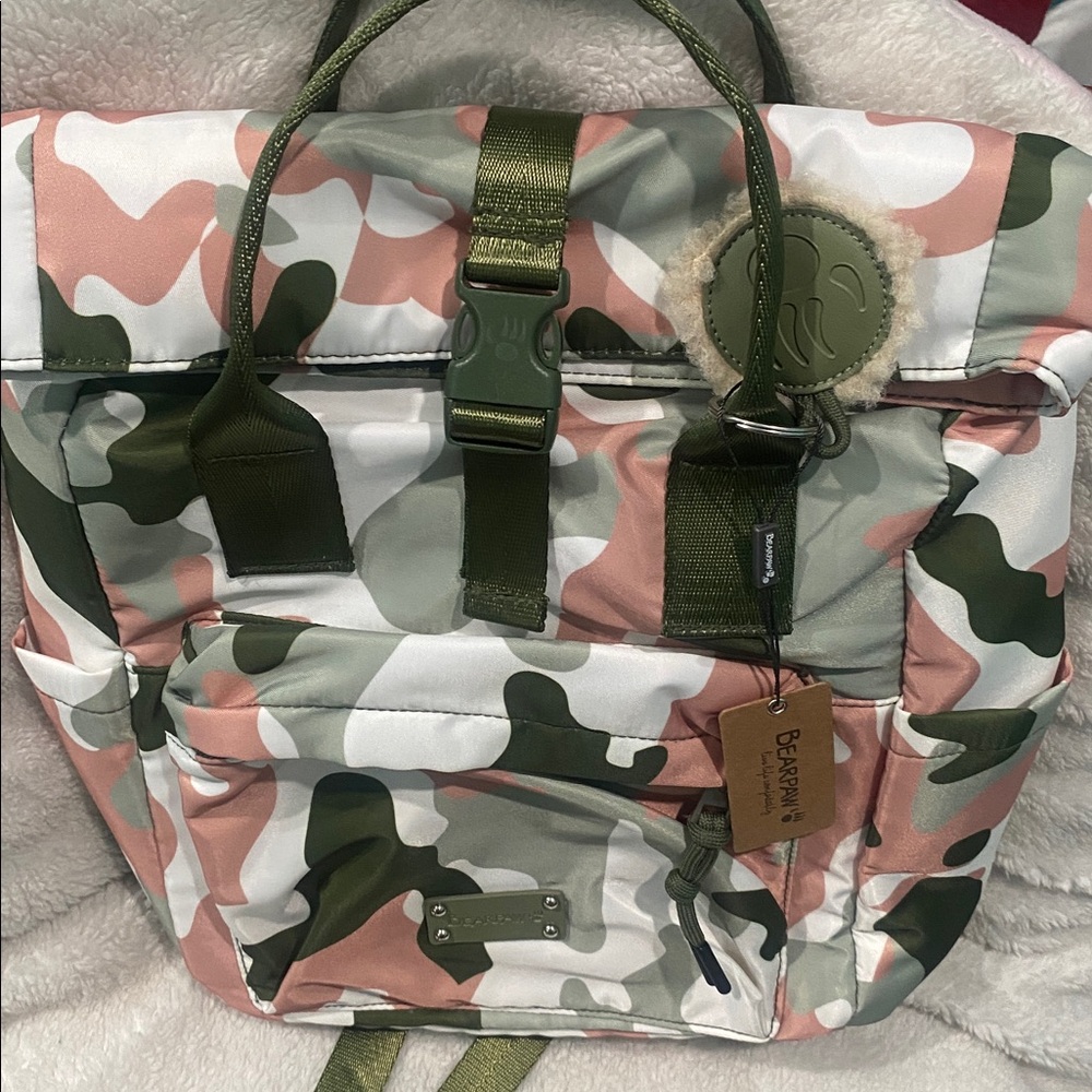 BearPaw Backpack/Tote Camouflage  with Green and Pink
